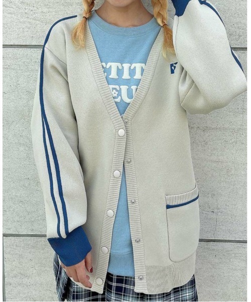 F i.n.t(フィント)の「トラックラインニットカーディガン/fint(カーディガン/ボレロ・レディース・ベージュ/レッド/グリーン・FREE)」の2枚目の写真