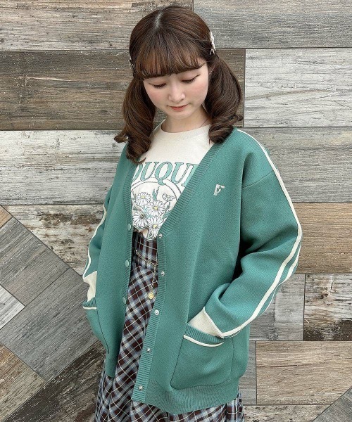 F i.n.t(フィント)の「トラックラインニットカーディガン/fint(カーディガン/ボレロ・レディース・ベージュ/レッド/グリーン・FREE)」の1枚目の写真