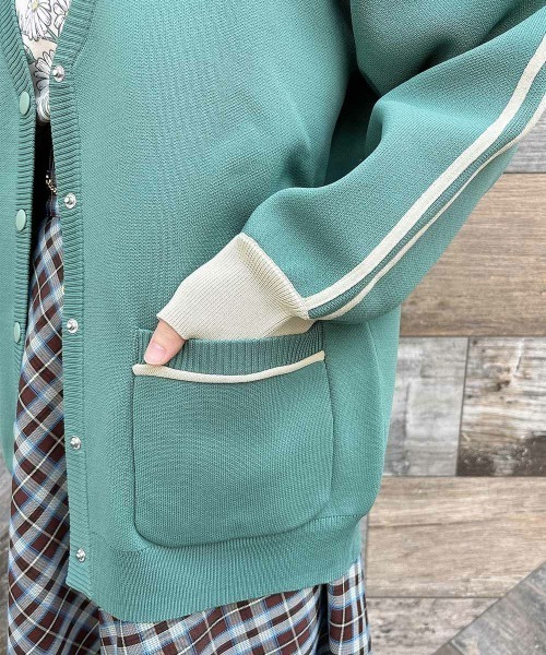 F i.n.t(フィント)の「トラックラインニットカーディガン/fint(カーディガン/ボレロ・レディース・ベージュ/レッド/グリーン・FREE)」の8枚目の写真