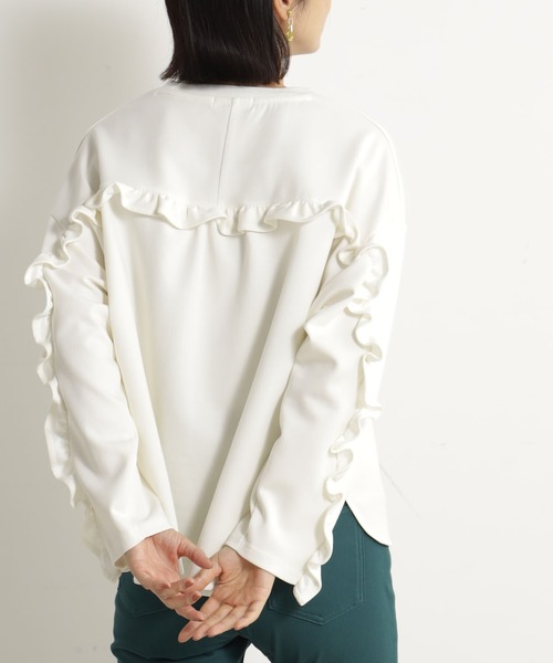 FOUND GOOD（ファウンドグッド）の「ポンチバックフリルPO/LS（Tシャツ/カットソー・レディース・ベージュ/ホワイト系5/ブルー系2/ブラック・L/M/S）」の2枚目の写真