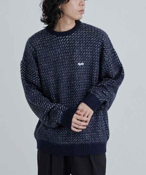 PENNEYS（ぺニーズ）の「Penneys（ぺニーズ）別注ジャガードクルーネックニット（ニット/セーター・メンズ・ブラック/ベージュ/ネイビー/オフホワイト・M/L/XL）」の17枚目の写真