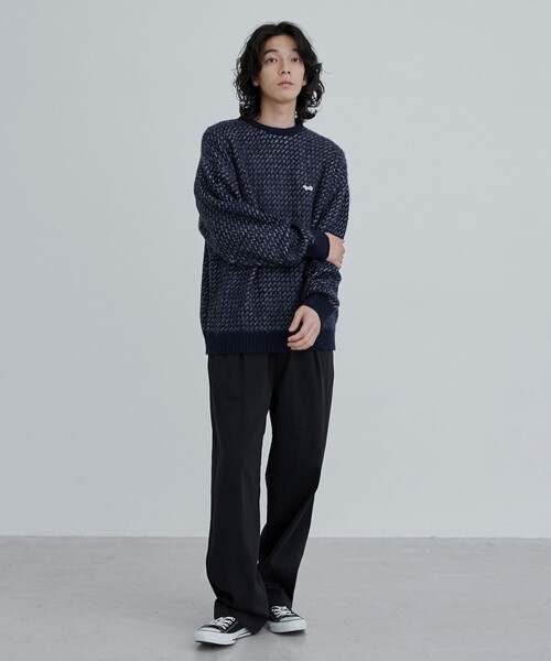 PENNEYS（ぺニーズ）の「Penneys（ぺニーズ）別注ジャガードクルーネックニット（ニット/セーター・メンズ・ブラック/ベージュ/ネイビー/オフホワイト・M/L/XL）」の21枚目の写真