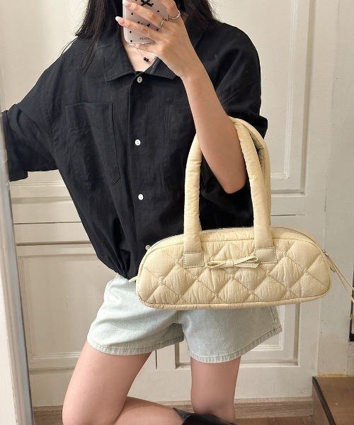 WEGO（ウィゴー）の「WEGO/パフリボンハンドバッグ（ハンドバッグ・レディース・グリーン/アイボリー/ブラック・FREE）」の15枚目の写真