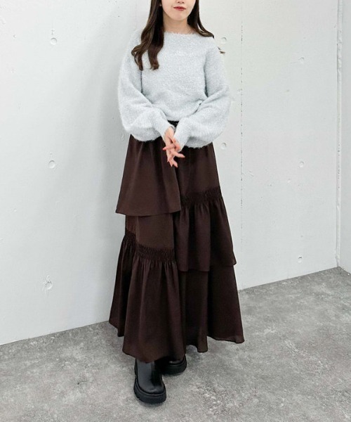 archives(アルシーヴ)の「マットサテンシャーリングティアードスカート(スカート・レディース・グレー/ブラウン/アイボリー/ブラック・MEDIUM)」の21枚目の写真