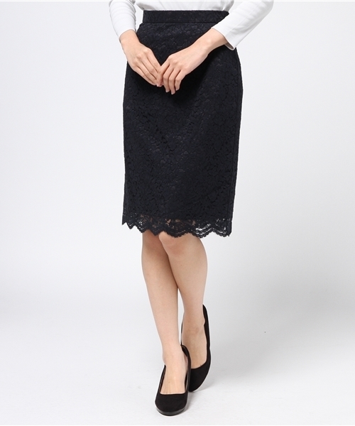 allureville（アルアバイル）の「コードレースタイトスカート（スカート・レディース・ブラック/カーキ/ネイビー/ボルドー/オフホワイト・1/2）」の4枚目の写真