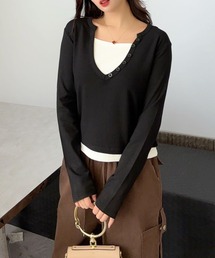 aimoha（アイモハ）の「ボタン付きVネックレイヤードトップス（Tシャツ/カットソー）」