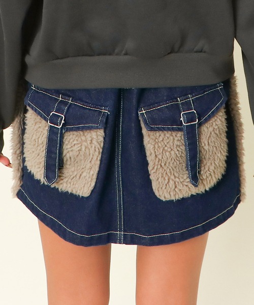 セール】《Y2Kムード》レディース ボア付き デニム ミニスカート 秋冬