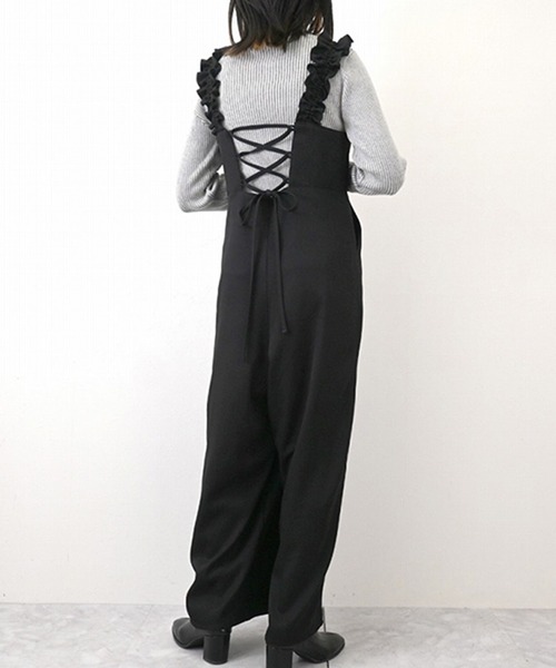STYLEBLOCK（スタイルブロック）の「ツイルレースアップオールインワン（サロペット/オーバーオール・レディース・グレー/グレイッシュベージュ/ブラック・M）」の7枚目の写真