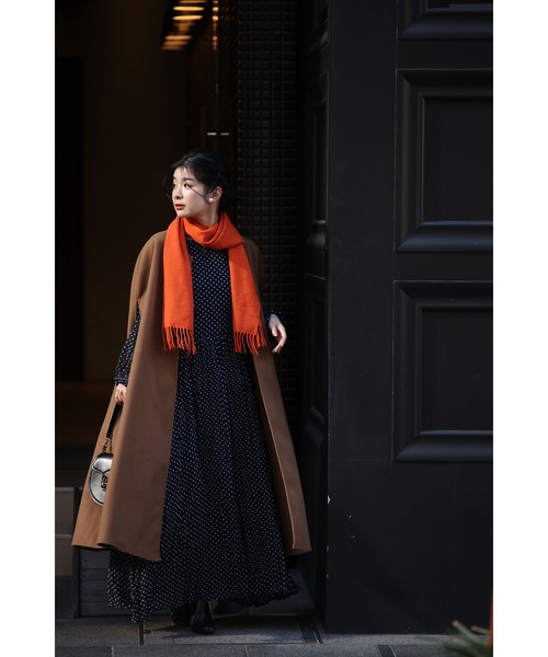 cawaii（カワイイ）の「（濃紺）クラシカルなシアードットロングワンピース（ベルト付き）（ワンピース・レディース・ネイビー・FREE）」の11枚目の写真