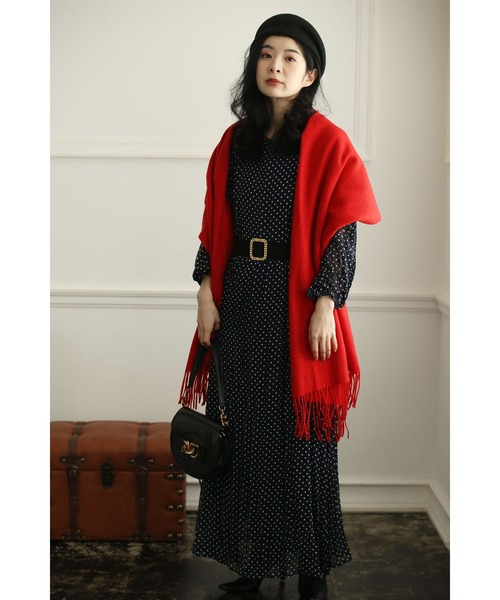 cawaii（カワイイ）の「（濃紺）クラシカルなシアードットロングワンピース（ベルト付き）（ワンピース・レディース・ネイビー・FREE）」の3枚目の写真