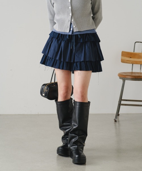 RAY CASSIN（レイカズン）の「カットオフティアードミニスカパン（スカート・レディース・グレー/アイボリー/ブラック系その他2/ホワイト・FREE）」の13枚目の写真