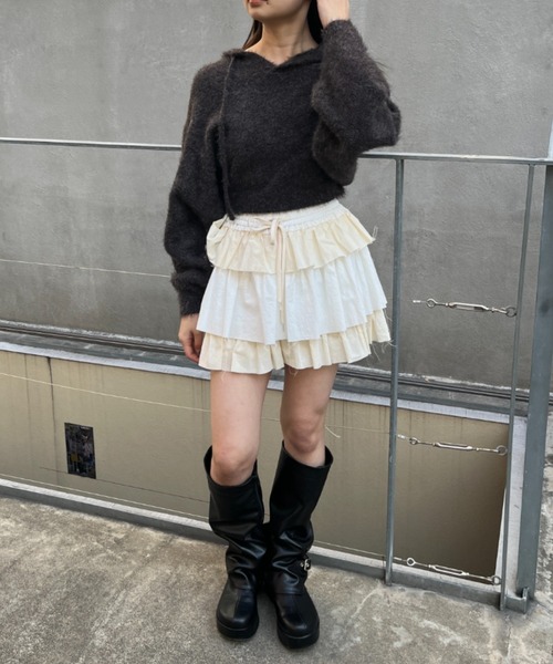 RAY CASSIN（レイカズン）の「カットオフティアードミニスカパン（スカート・レディース・グレー/アイボリー/ブラック系その他2/ホワイト・FREE）」の6枚目の写真