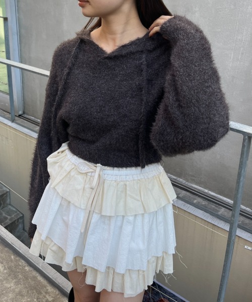 RAY CASSIN（レイカズン）の「カットオフティアードミニスカパン（スカート・レディース・グレー/アイボリー/ブラック系その他2/ホワイト・FREE）」の7枚目の写真