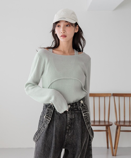 LOWRYS FARM（ローリーズファーム）の「レイヤードフウニットプルオーバー 288088（ニット/セーター・レディース・アイボリー/グレー/グリーン・FREE）」の8枚目の写真