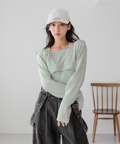 LOWRYS FARM（ローリーズファーム）の「レイヤードフウニットプルオーバー 288088（ニット/セーター・レディース・アイボリー/グレー/グリーン・FREE）」の9枚目の写真