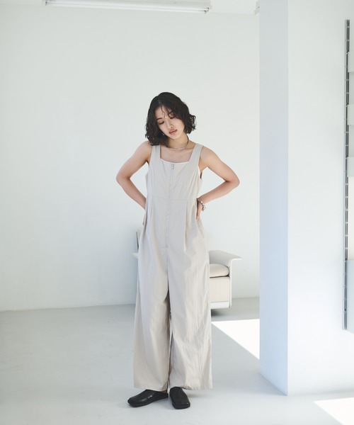 シワ加工フロントZIPサロペ（サロペット/オーバーオール
