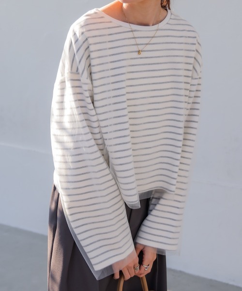 Bab(バブ)の「チュールボーダートップス(Tシャツ/カットソー・レディース・ホワイト/グレー/ピンク・FREE)」の20枚目の写真