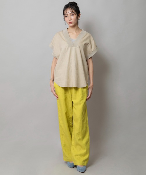 Munich（ミューニック）の「【吸水性・発散性】コットンリネンドッキングリブトップス（シャツ/ブラウス・レディース・ブラック/ベージュ/ブラウン・FREE）」の4枚目の写真