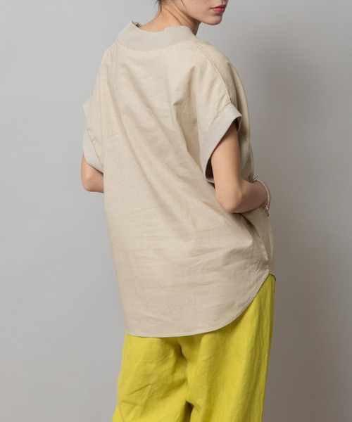 Munich（ミューニック）の「【吸水性・発散性】コットンリネンドッキングリブトップス（シャツ/ブラウス・レディース・ブラック/ベージュ/ブラウン・FREE）」の8枚目の写真