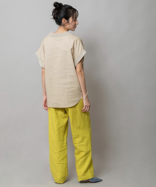 Munich（ミューニック）の「【吸水性・発散性】コットンリネンドッキングリブトップス（シャツ/ブラウス・レディース・ブラック/ベージュ/ブラウン・FREE）」の6枚目の写真