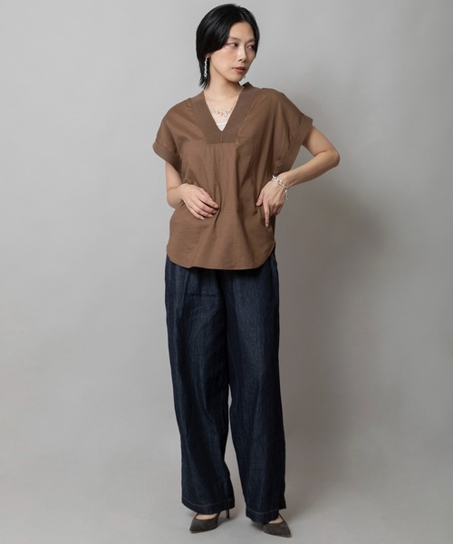 Munich（ミューニック）の「【吸水性・発散性】コットンリネンドッキングリブトップス（シャツ/ブラウス・レディース・ブラック/ベージュ/ブラウン・FREE）」の11枚目の写真