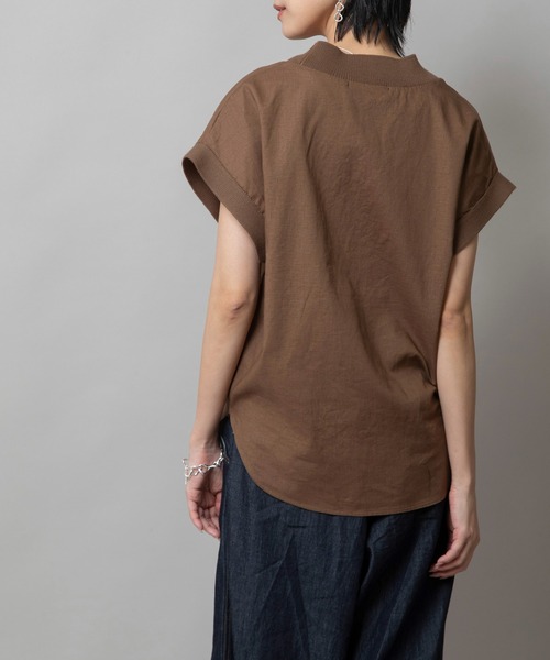 Munich（ミューニック）の「【吸水性・発散性】コットンリネンドッキングリブトップス（シャツ/ブラウス・レディース・ブラック/ベージュ/ブラウン・FREE）」の14枚目の写真