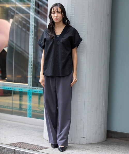 Munich（ミューニック）の「【吸水性・発散性】コットンリネンドッキングリブトップス（シャツ/ブラウス・レディース・ブラック/ベージュ/ブラウン・FREE）」の21枚目の写真