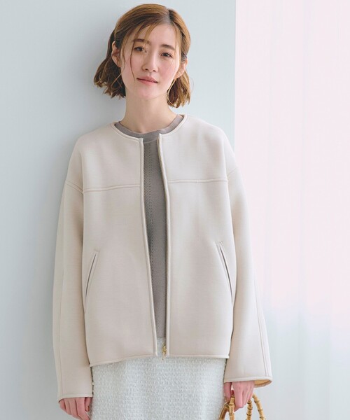 grove（グローブ）の「ダンボールジャージパイピングブルゾン（ブルゾン・レディース・ナチュラル/ネイビー/ブラウン系その他・02/05/04/03/01）」の2枚目の写真