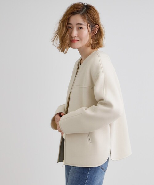 grove（グローブ）の「ダンボールジャージパイピングブルゾン（ブルゾン・レディース・ナチュラル/ネイビー/ブラウン系その他・02/05/04/03/01）」の4枚目の写真