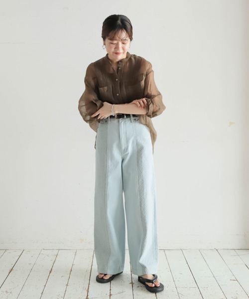anayi 定価28600円　オーガンジーバンドカラーシャツ ホワイト ANAYI（アナイ）の「オーガンジーバンドカラーシャツ（シャツ