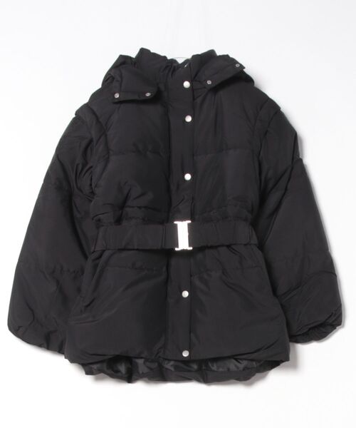 REAL CUBE（リアルキューブ）の「ベルト付き中綿フーディーコート（その他アウター・レディース・オフホワイト/ブラック・M）」の2枚目の写真