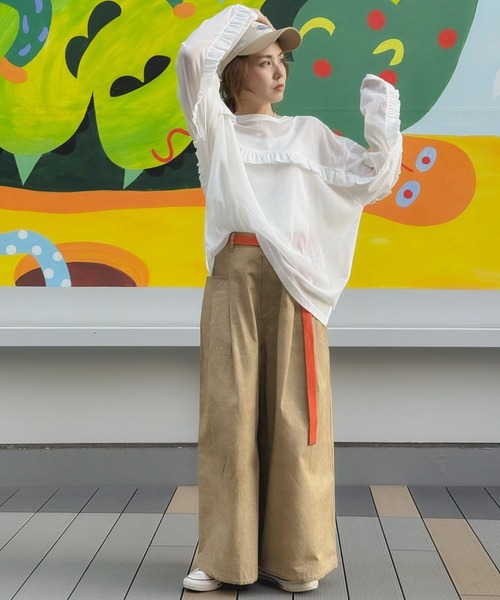 niko and...(ニコアンド)の「【MODE NORM CORE】2WAYメッシュフリフリルプルオーバー(Tシャツ/カットソー・レディース・オフホワイト/ブラック・MEDIUM/LARGE)」の6枚目の写真