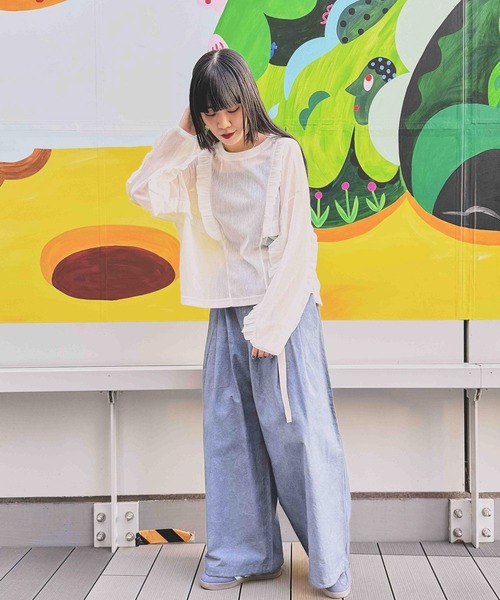 niko and...(ニコアンド)の「【MODE NORM CORE】2WAYメッシュフリフリルプルオーバー(Tシャツ/カットソー・レディース・オフホワイト/ブラック・MEDIUM/LARGE)」の9枚目の写真