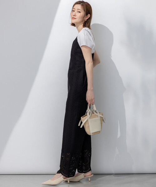 現行品 23区 【洗える】コットンエンブロイダリー オールインワン 32 黒 洗える】コットンエンブロイダリー オールインワン / 23区