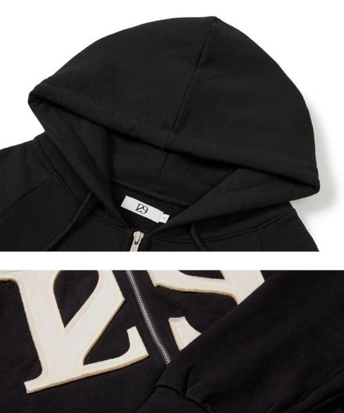 ILLIGOジップアップパーカーブラックM ILLIGO】129 Logo Patch Hooded Zip-Up ジップアップパーカー