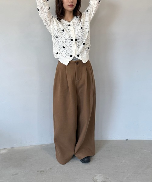 SANSeLF（サンセルフ）の「【SANSeLF】 ドット編みニットカーディガン Uネック sanw25s047（カーディガン/ボレロ・レディース・ホワイト/ピンク・FREE）」の3枚目の写真