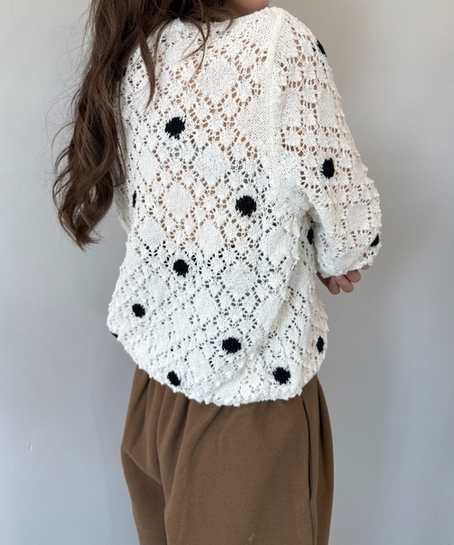 SANSeLF（サンセルフ）の「【SANSeLF】 ドット編みニットカーディガン Uネック sanw25s047（カーディガン/ボレロ・レディース・ホワイト/ピンク・FREE）」の5枚目の写真