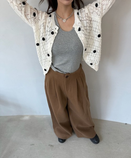 SANSeLF（サンセルフ）の「【SANSeLF】 ドット編みニットカーディガン Uネック sanw25s047（カーディガン/ボレロ・レディース・ホワイト/ピンク・FREE）」の7枚目の写真