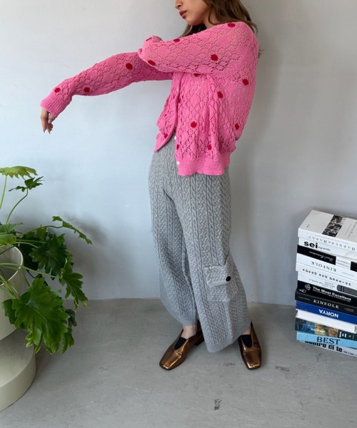 SANSeLF（サンセルフ）の「【SANSeLF】 ドット編みニットカーディガン Uネック sanw25s047（カーディガン/ボレロ・レディース・ホワイト/ピンク・FREE）」の13枚目の写真