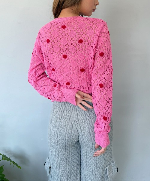 SANSeLF（サンセルフ）の「【SANSeLF】 ドット編みニットカーディガン Uネック sanw25s047（カーディガン/ボレロ・レディース・ホワイト/ピンク・FREE）」の12枚目の写真