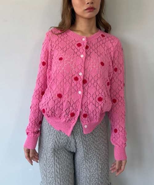 SANSeLF（サンセルフ）の「【SANSeLF】 ドット編みニットカーディガン Uネック sanw25s047（カーディガン/ボレロ・レディース・ホワイト/ピンク・FREE）」の9枚目の写真