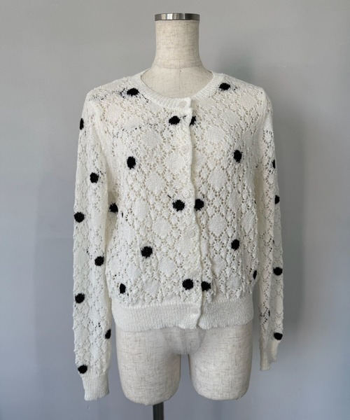 SANSeLF（サンセルフ）の「【SANSeLF】 ドット編みニットカーディガン Uネック sanw25s047（カーディガン/ボレロ・レディース・ホワイト/ピンク・FREE）」の14枚目の写真
