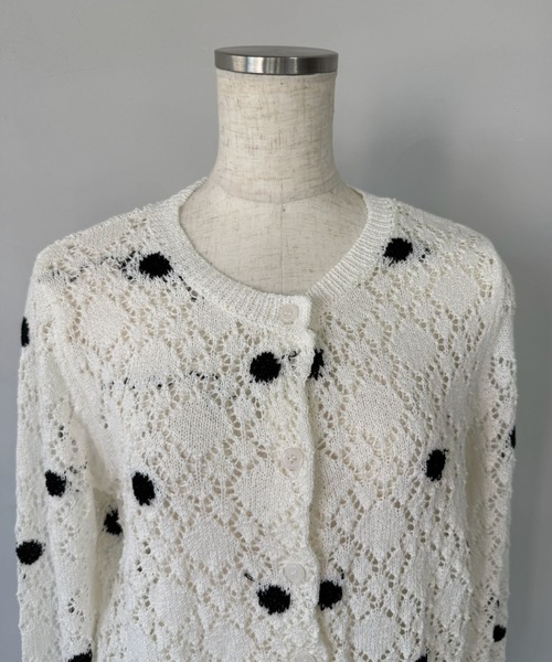SANSeLF（サンセルフ）の「【SANSeLF】 ドット編みニットカーディガン Uネック sanw25s047（カーディガン/ボレロ・レディース・ホワイト/ピンク・FREE）」の15枚目の写真