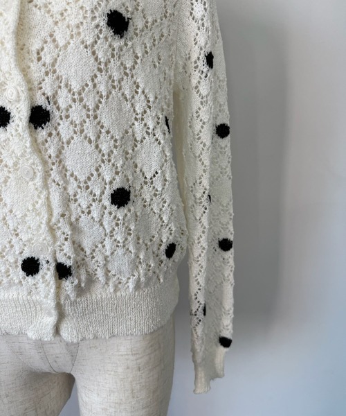 SANSeLF（サンセルフ）の「【SANSeLF】 ドット編みニットカーディガン Uネック sanw25s047（カーディガン/ボレロ・レディース・ホワイト/ピンク・FREE）」の16枚目の写真