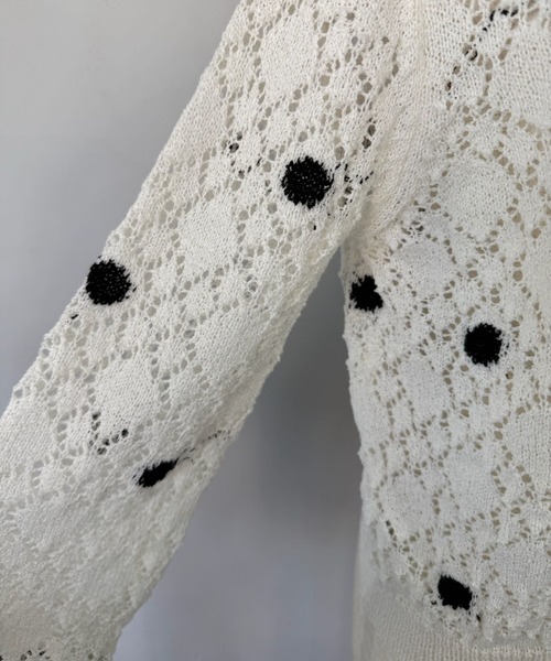 SANSeLF（サンセルフ）の「【SANSeLF】 ドット編みニットカーディガン Uネック sanw25s047（カーディガン/ボレロ・レディース・ホワイト/ピンク・FREE）」の18枚目の写真