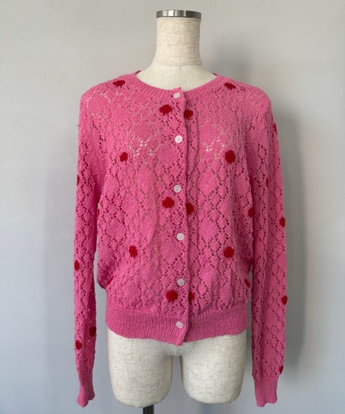 SANSeLF（サンセルフ）の「【SANSeLF】 ドット編みニットカーディガン Uネック sanw25s047（カーディガン/ボレロ・レディース・ホワイト/ピンク・FREE）」の21枚目の写真