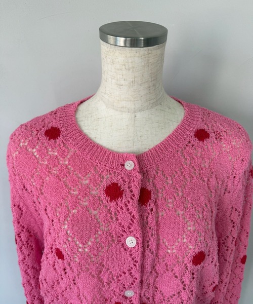 SANSeLF（サンセルフ）の「【SANSeLF】 ドット編みニットカーディガン Uネック sanw25s047（カーディガン/ボレロ・レディース・ホワイト/ピンク・FREE）」の22枚目の写真