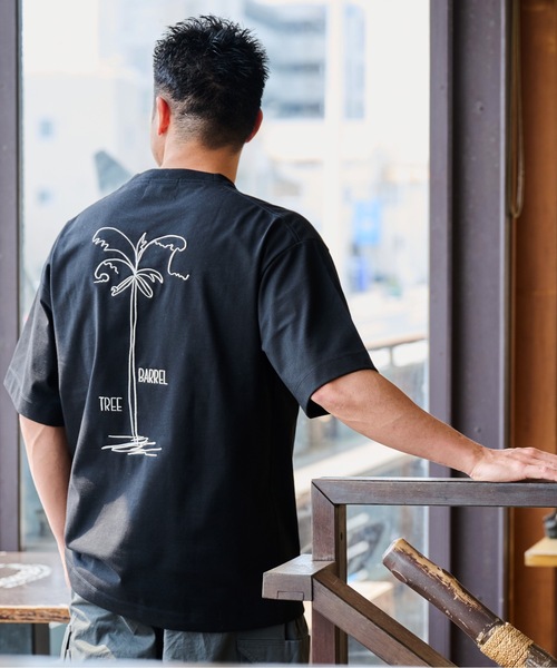  ★オーバーサイズ 半袖 ヤシの木 刺繍 Tシャツ★紺 11.6ウルトラヘビーオンス Heavy Smithヤシの木柄 両面刺繍Tee