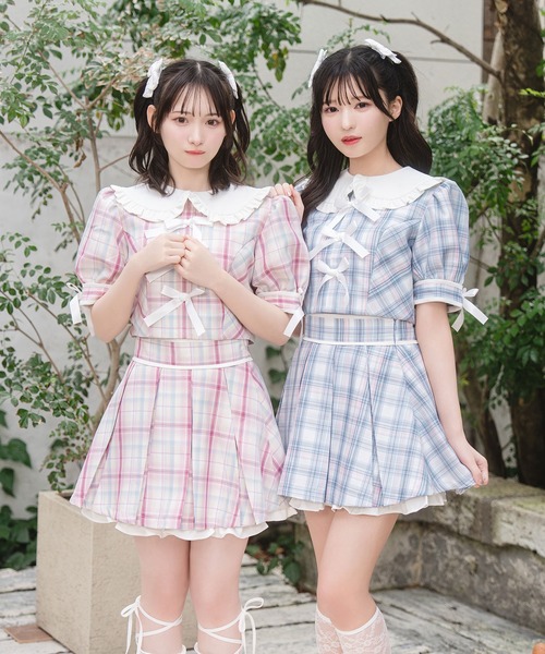 セール】ポイントリボン配色チェックセットアップ（セットアップ