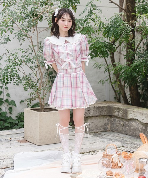 セール】ポイントリボン配色チェックセットアップ（セットアップ